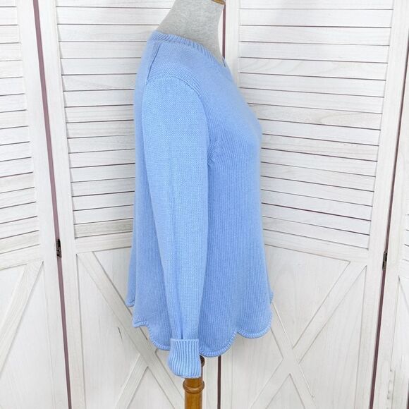 J. by J.Crew Scalloped Hem Crew Neck Sweater Blue Medium Cotton Preppy - Picture 3 of 12